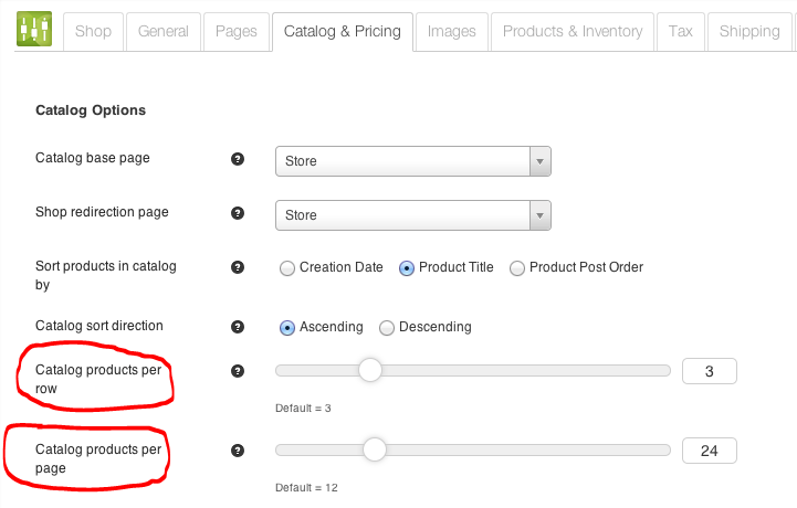 number of columns and rows setting